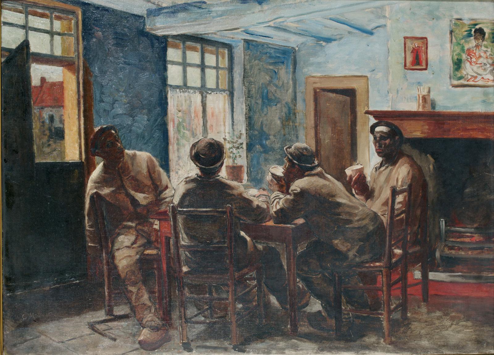 Tableau de Constantin Meunier : des mineurs attablés dans un cabaret du Borinage