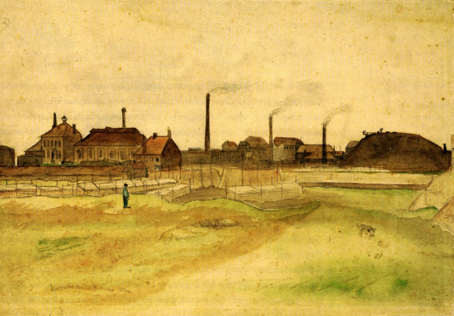 Dessin de Vincent van Gogh, août 1879, paysage minier du Borinage